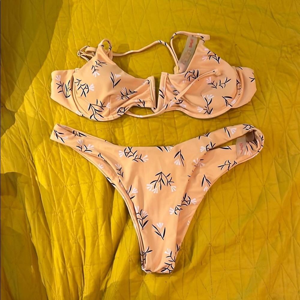ROMWE Floral Print Bikini -  Yellow and Black